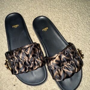 Fendi Black and Brown Sandals with Textured Upper